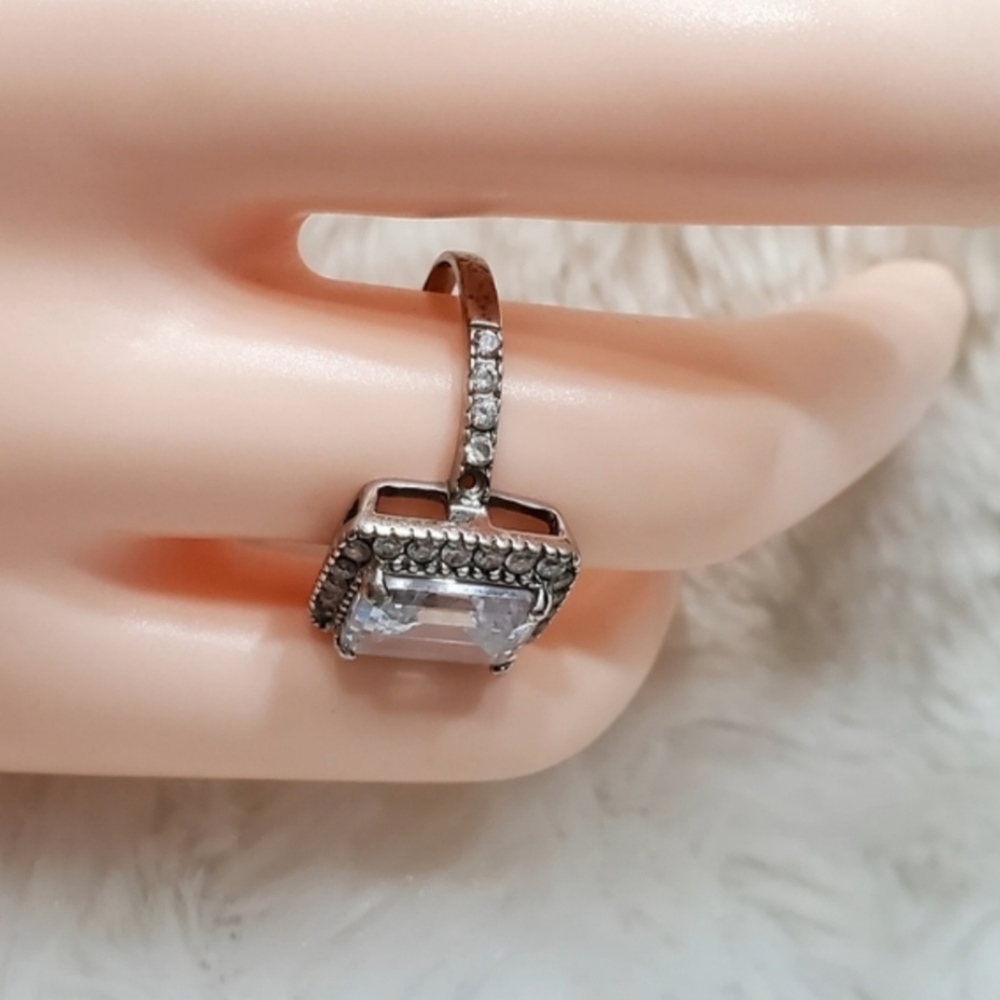 3 CT Emerald Cut AAA CZ Halo Ring - Picture 5 of 7